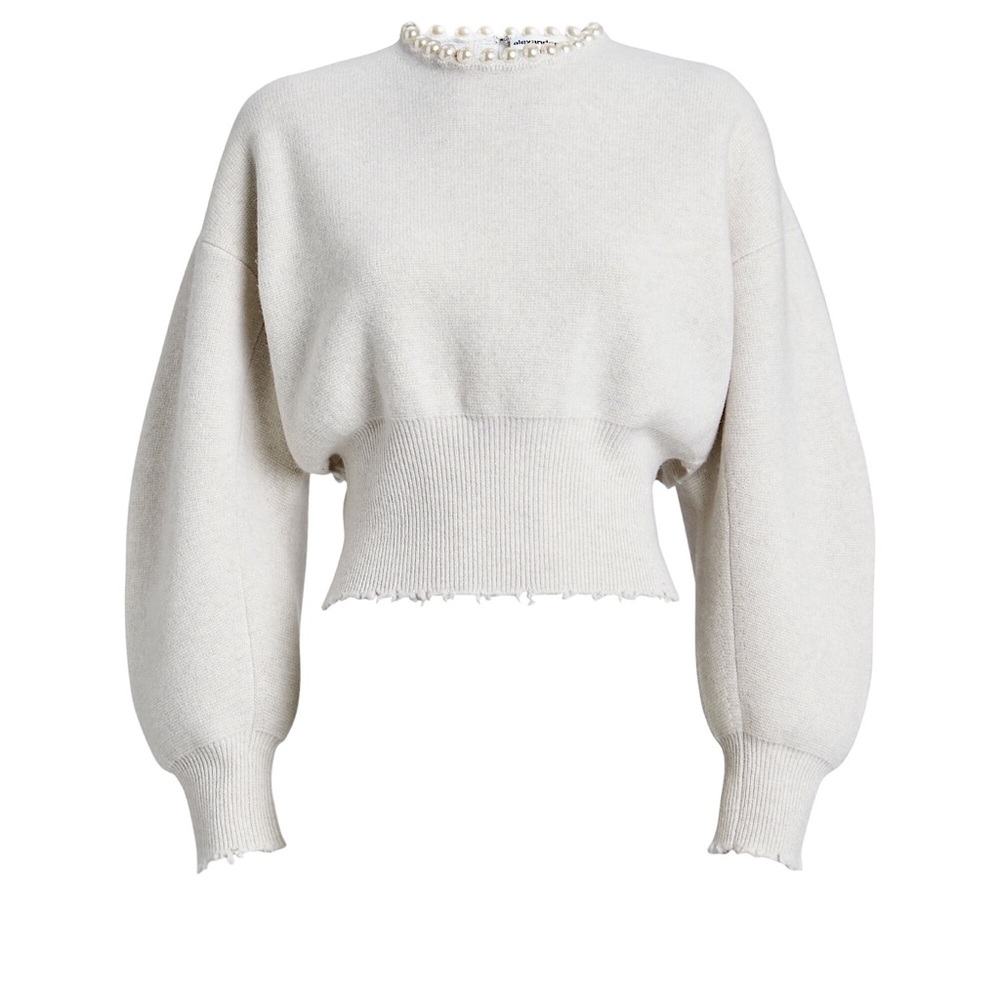 Like new 🤍 Alexander Wang pearl necklace pullover in wool L $695